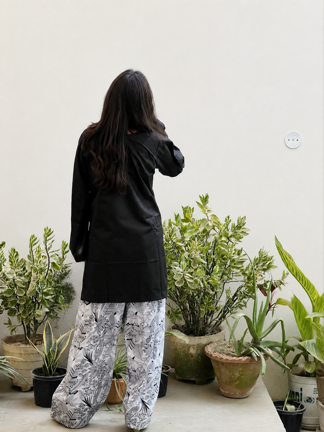 Black Kurta with Printed Farsi Salwar Set