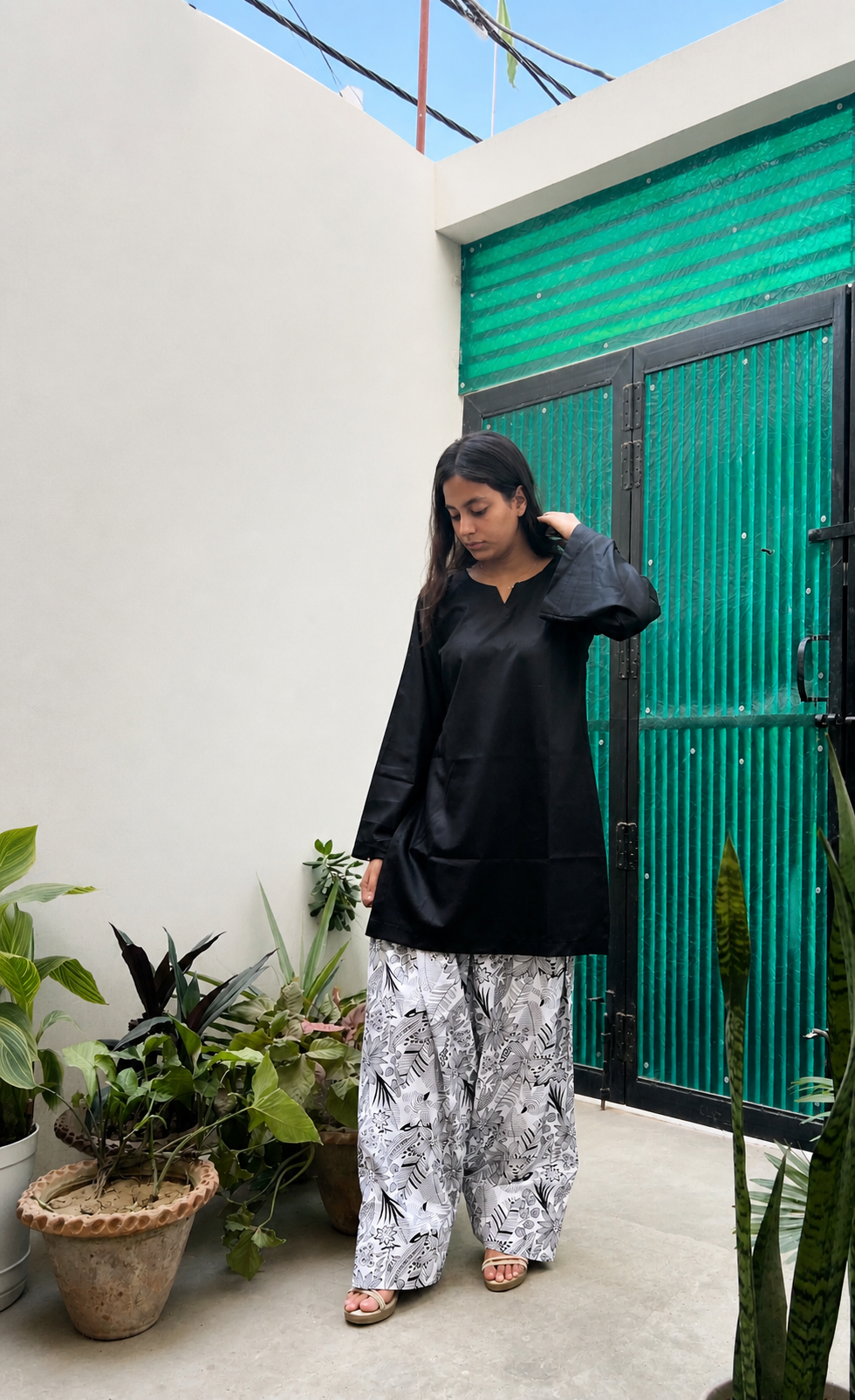 Black Kurta with Printed Farsi Salwar Set
