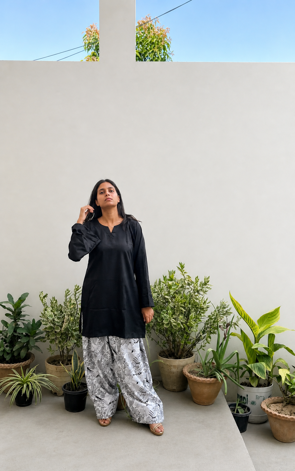 Black Kurta with Printed Farsi Salwar Set