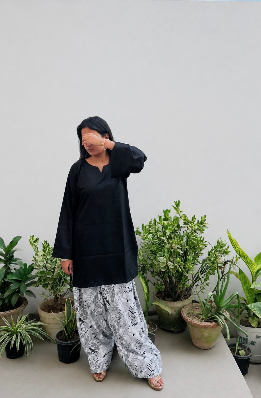 Black Kurta with Printed Farsi Salwar Set