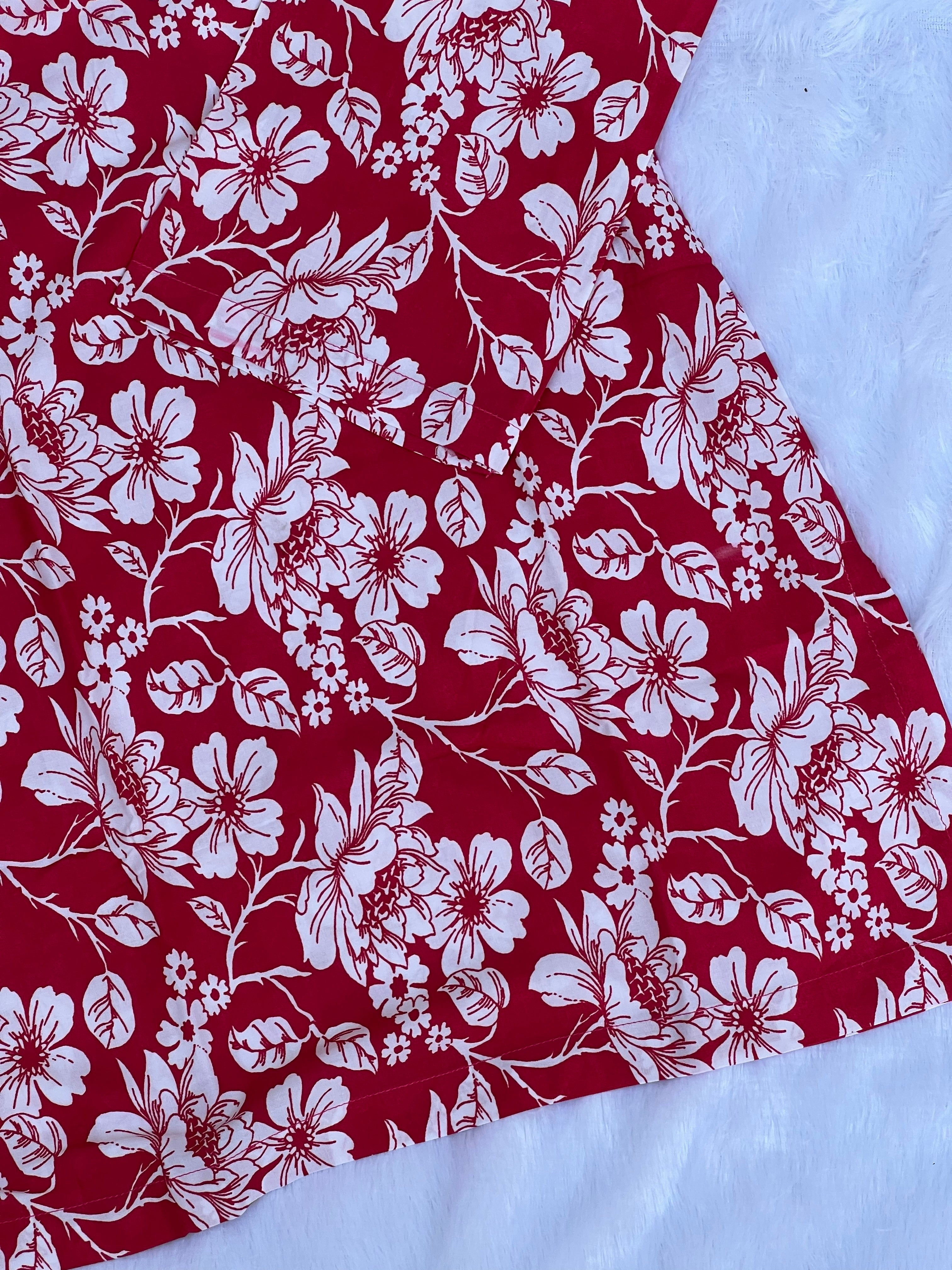 Crimson Pink Floral Printed Short Kurti