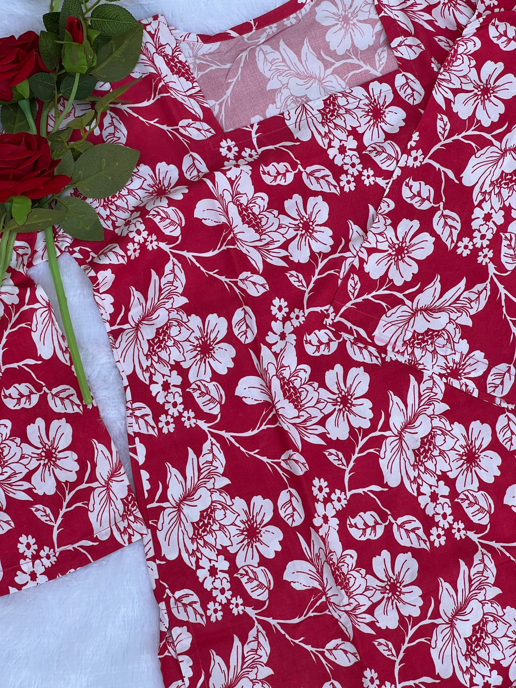 Crimson Pink Floral Printed Short Kurti