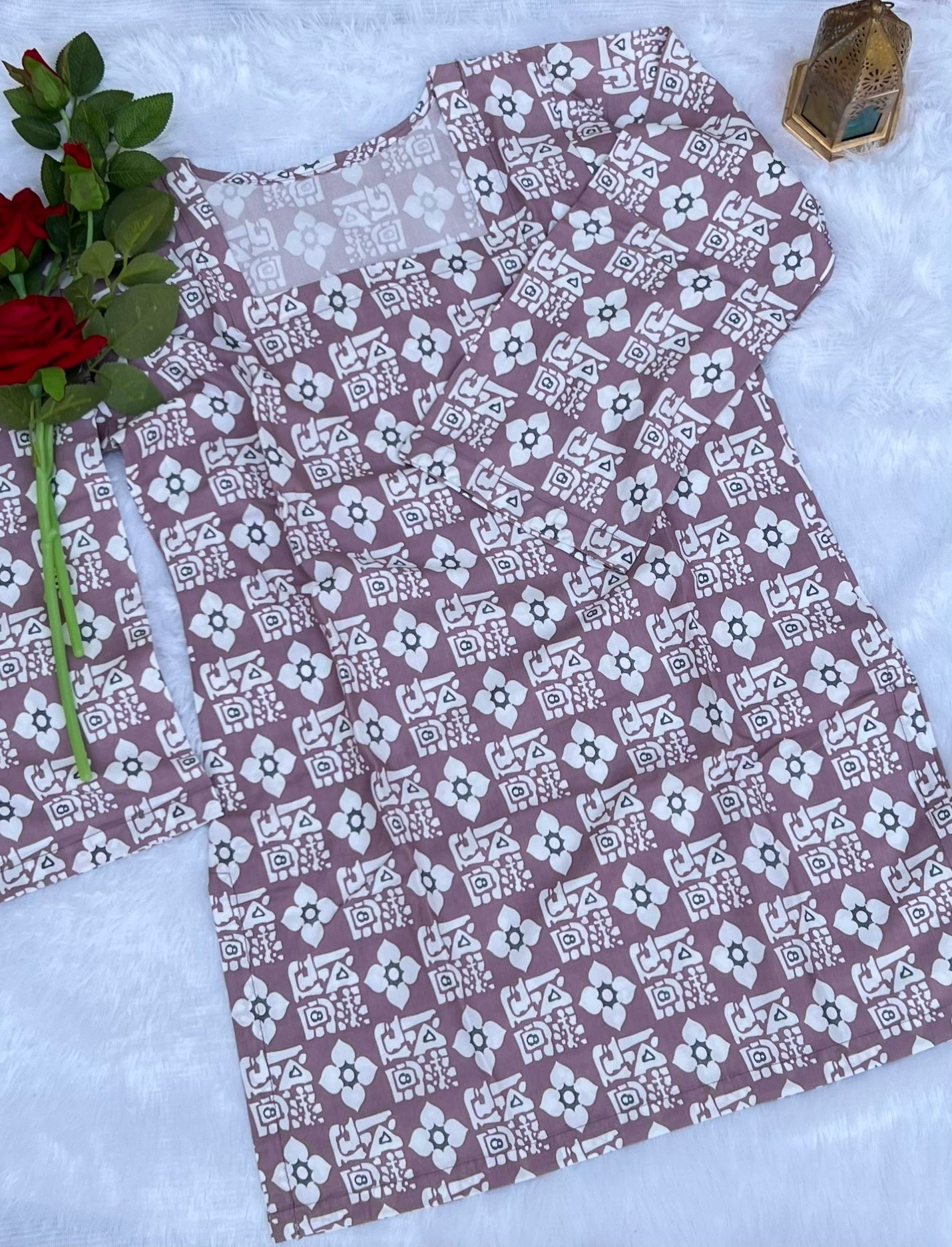 Dusty Mauve Floral Printed Short Kurti