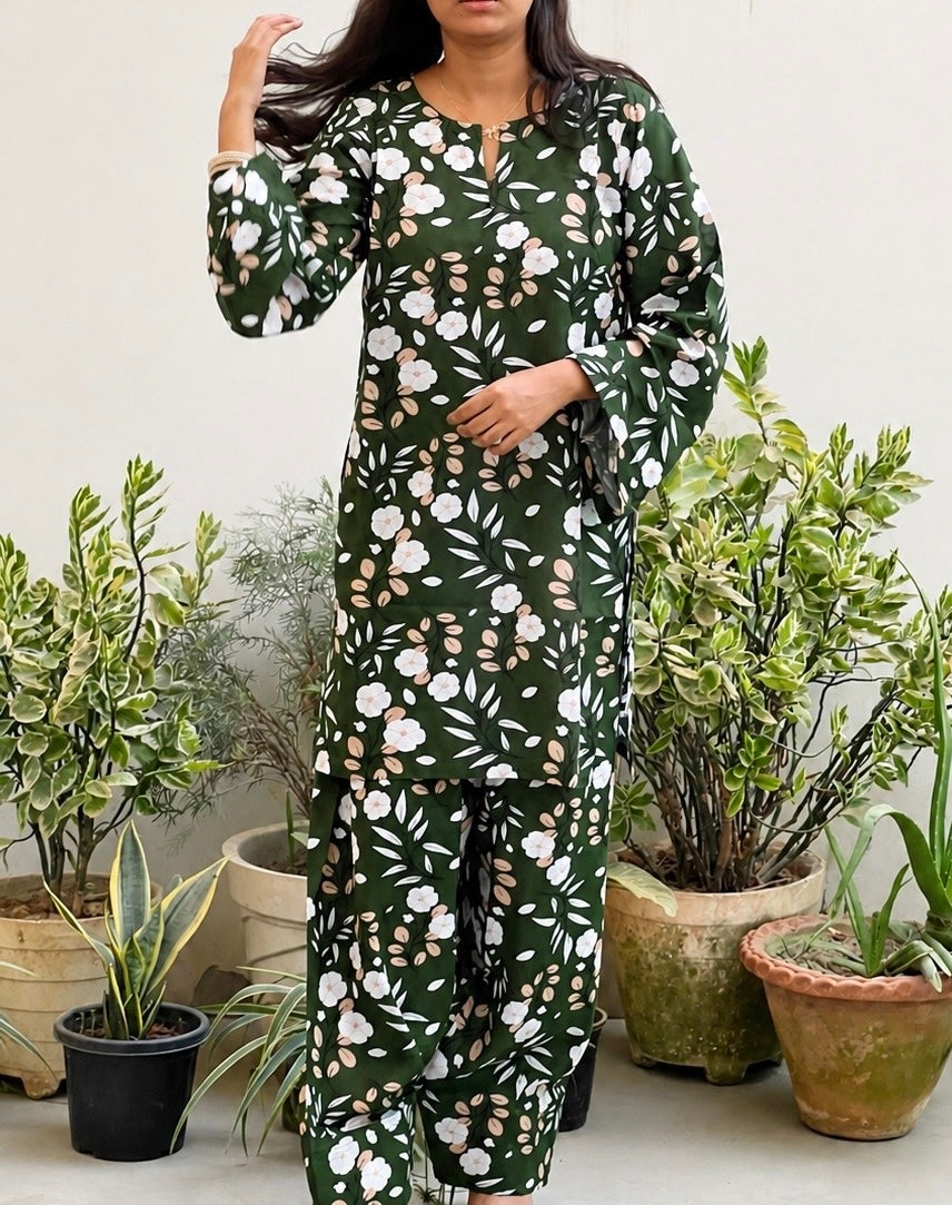 Floral Green Printed Farsi Salwar Set