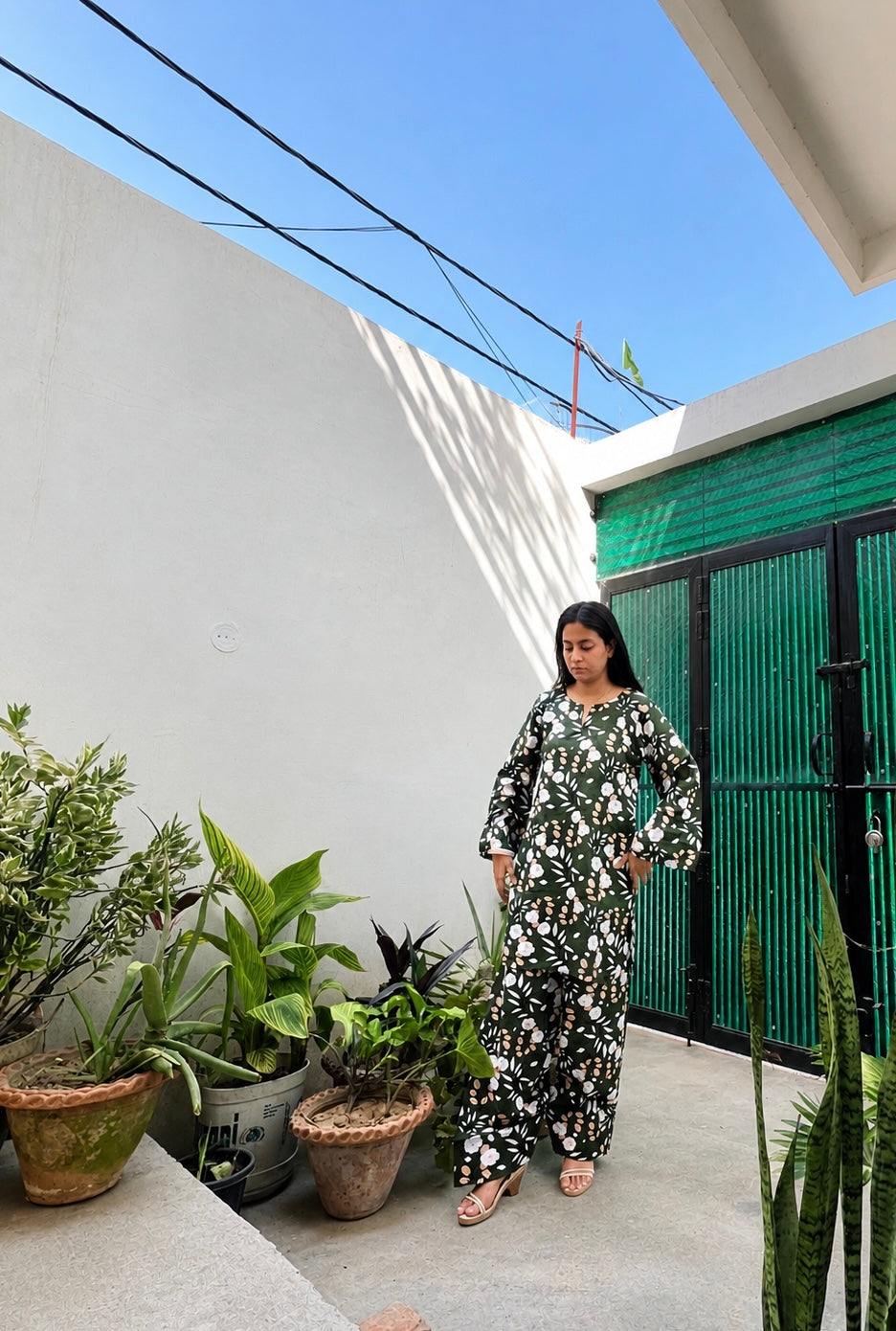 Floral Green Printed Farsi Salwar Set