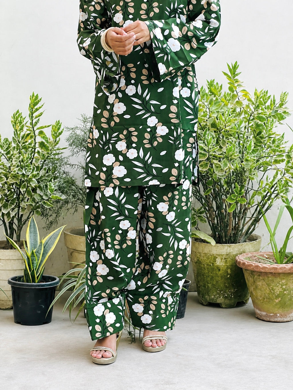 Floral Green Printed Farsi Salwar Set