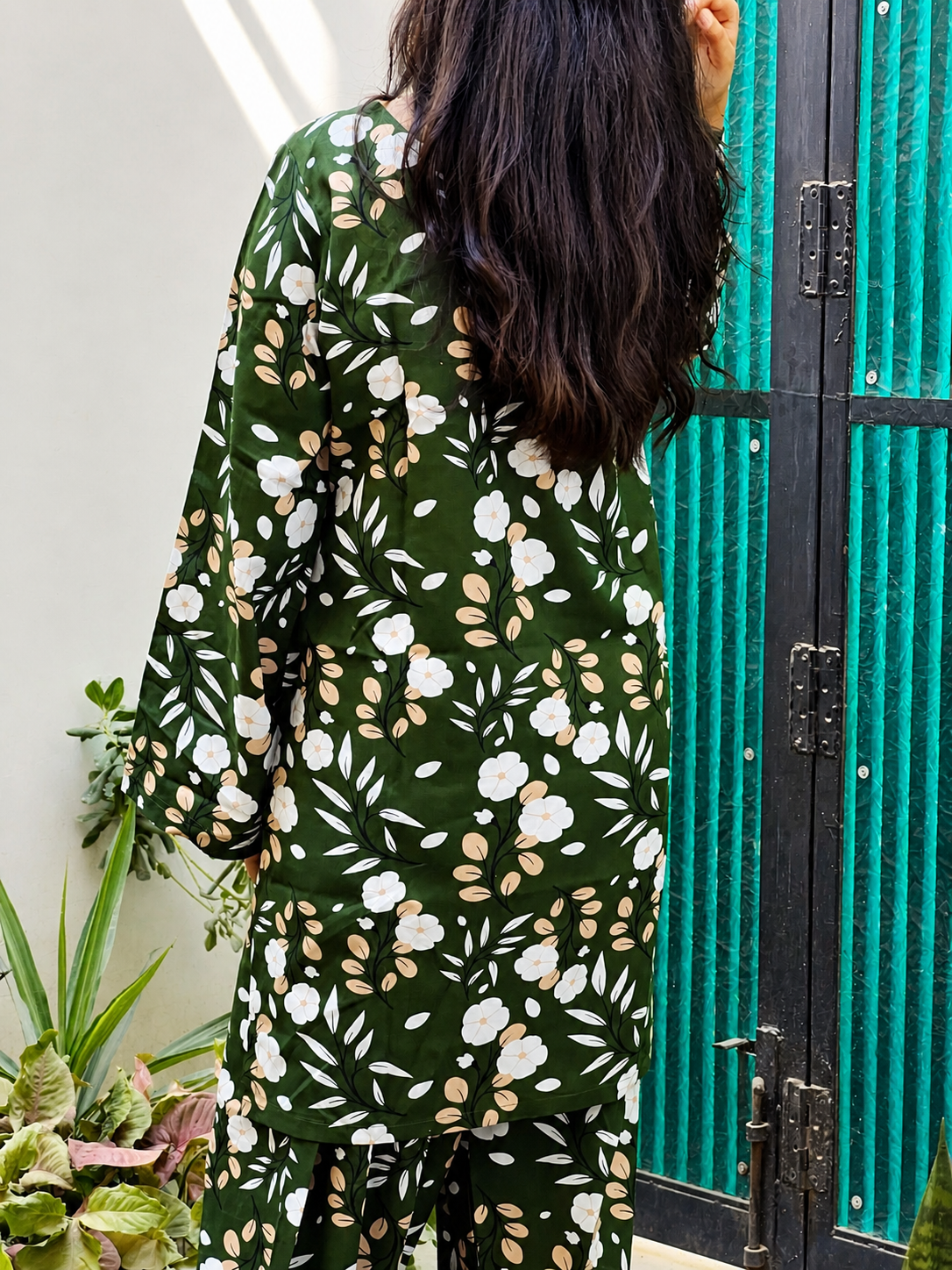 Floral Green Printed Farsi Salwar Set