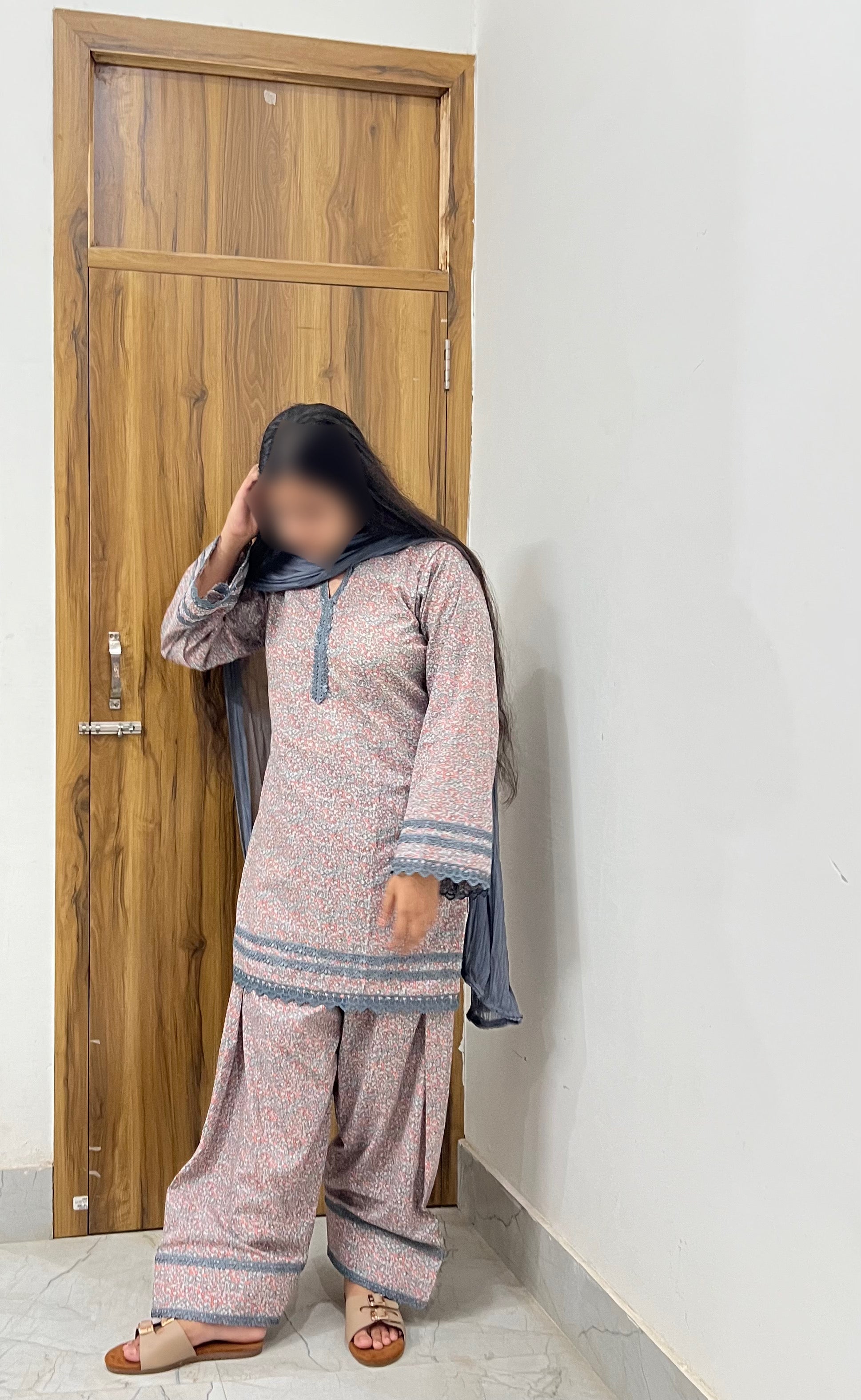 Grey Printed Farsi Salwar Set