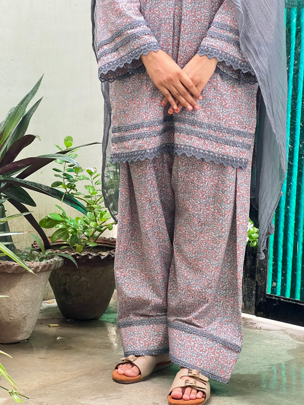 Grey Printed Farsi Salwar Set