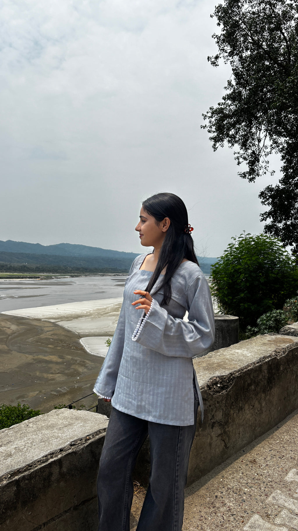 Grey Corset Style Short Kurti