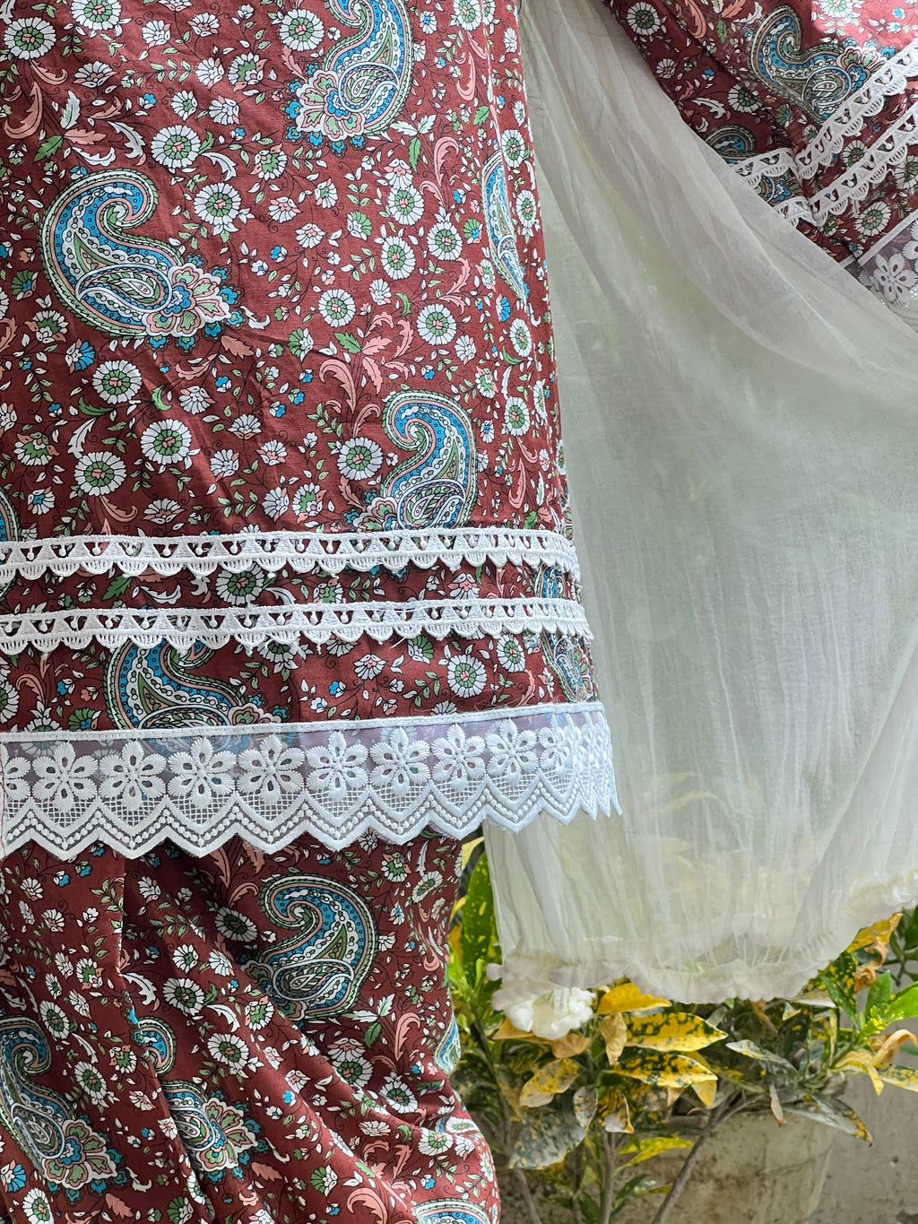 Brown Paisley Printed Farsi Salwar Set