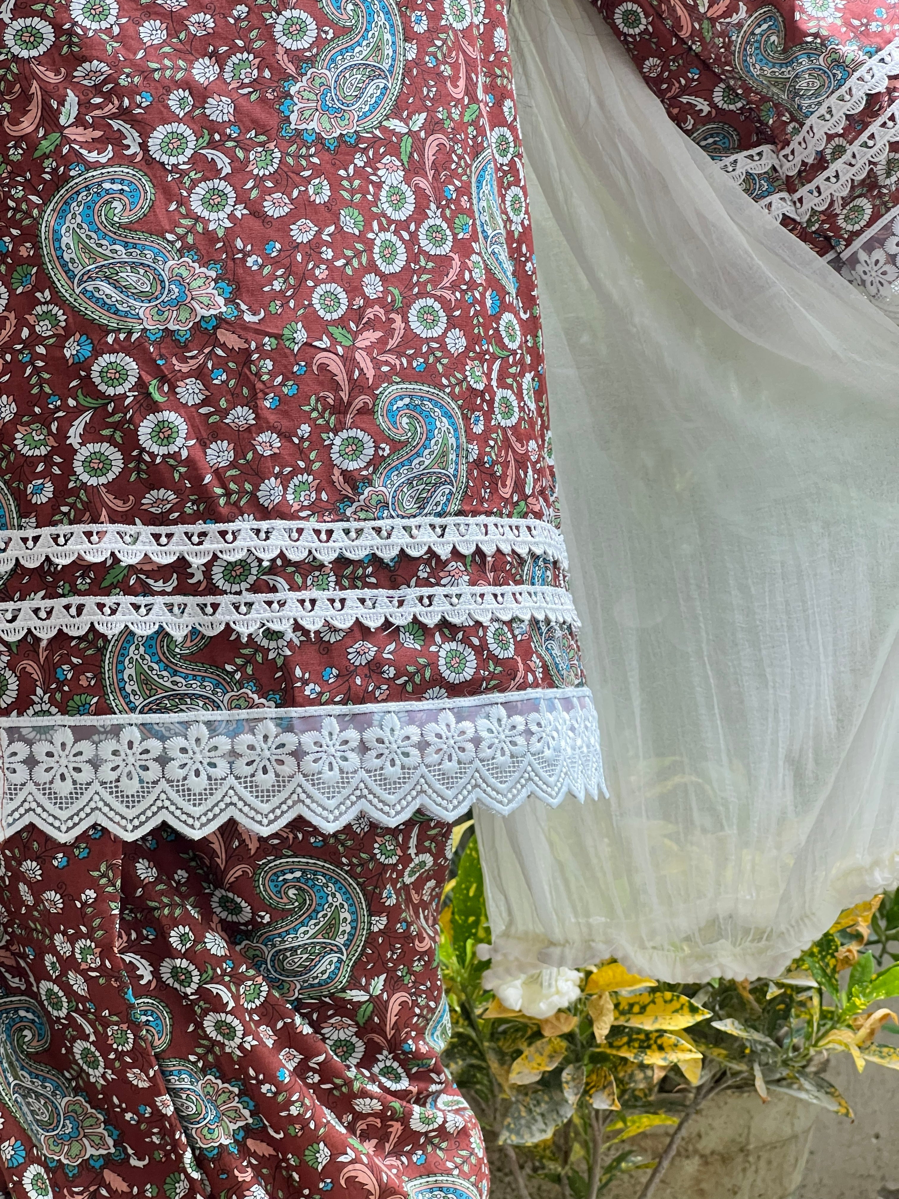 Brown Paisley Printed Farsi Salwar Set