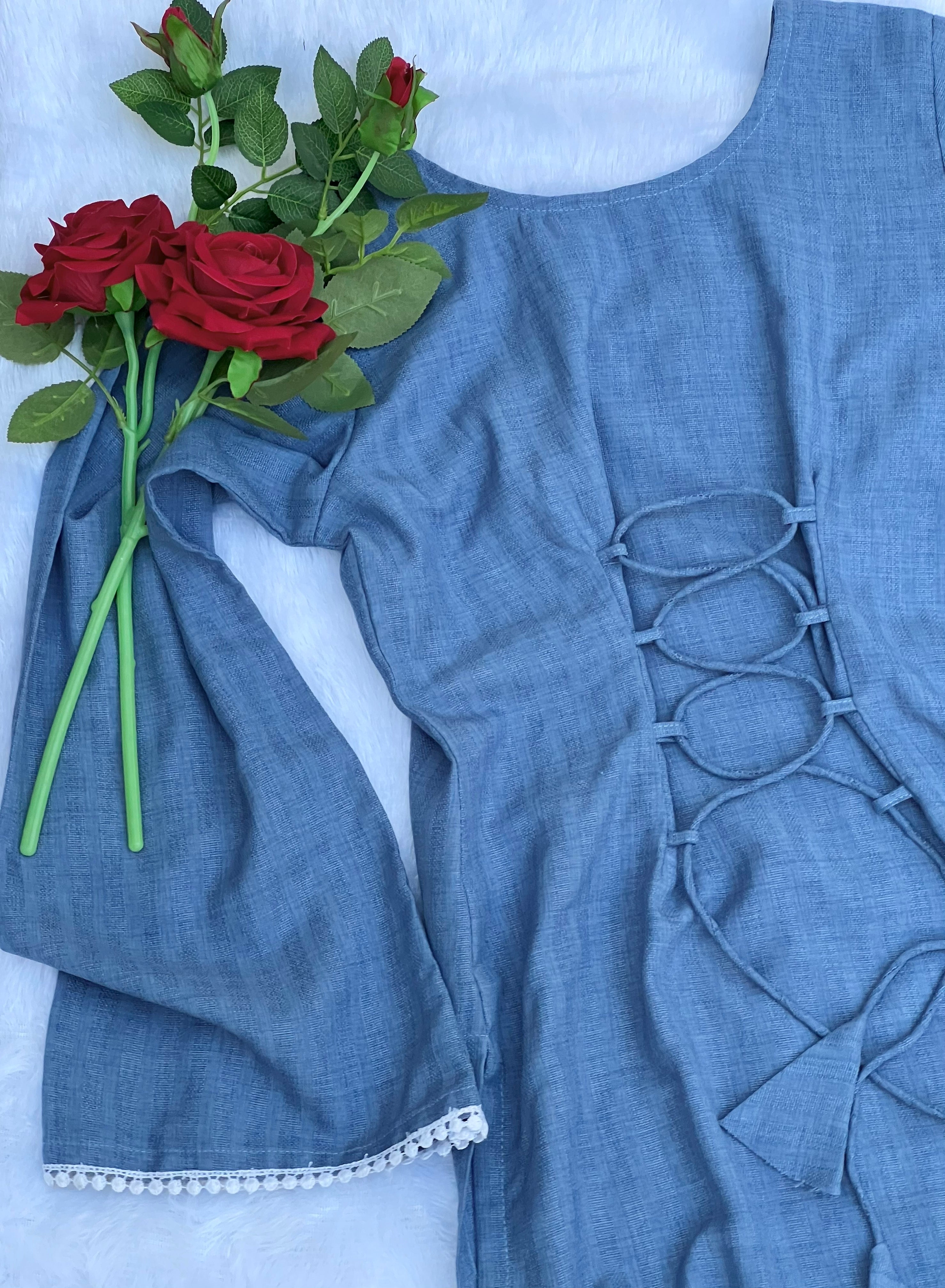 Cloudy Blue Corset Style Short Kurti