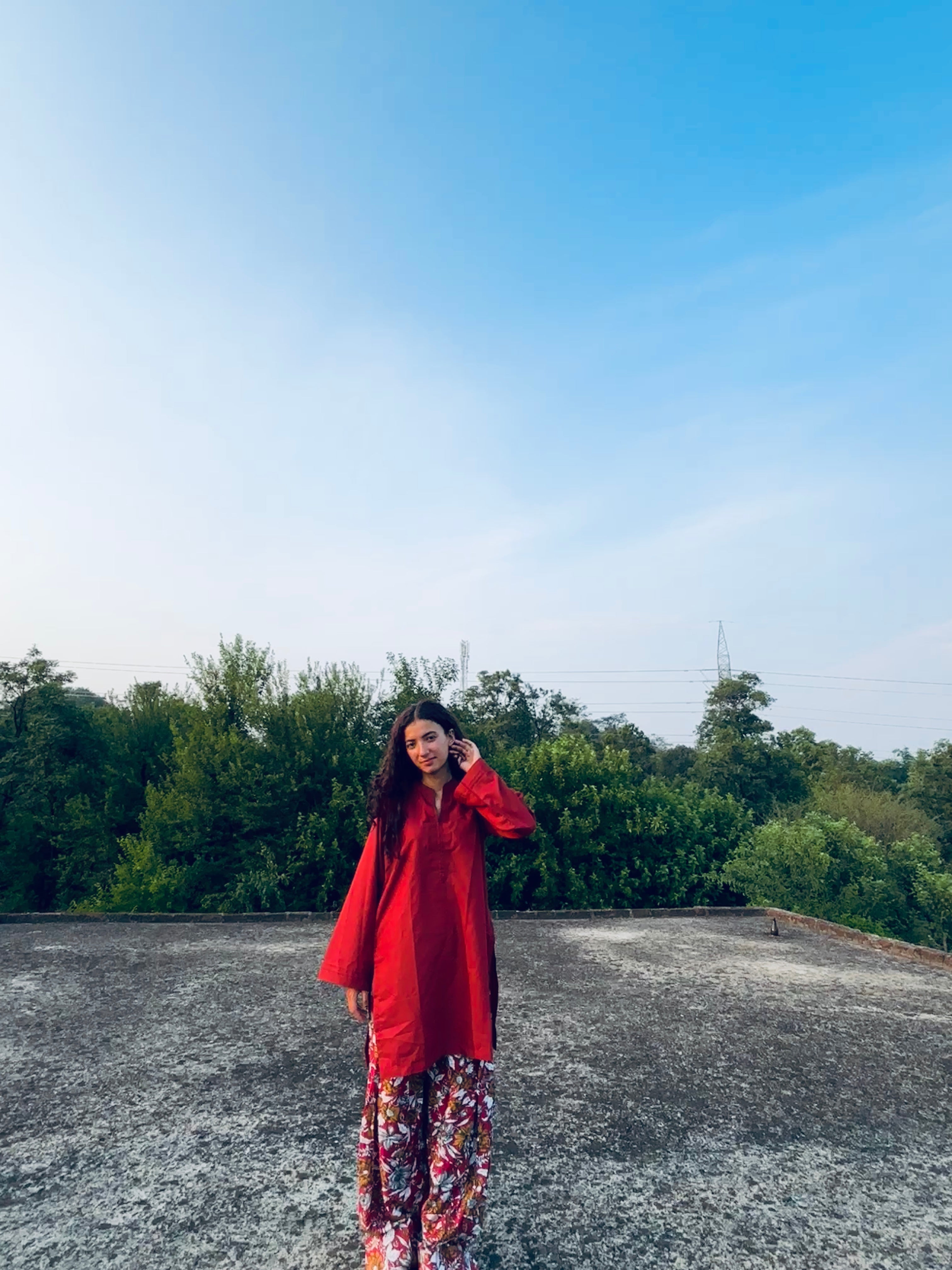 Maroon Kurta with Floral Printed Farsi Salwar Set