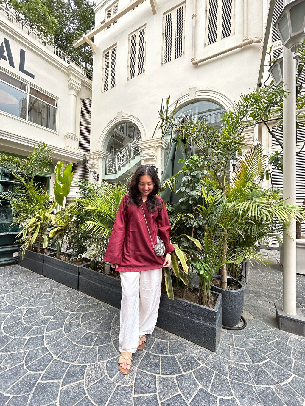 Maroon V-Neck Style Short Kurti