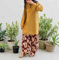 Mustard Kurta with Floral Printed Farsi Salwar Set