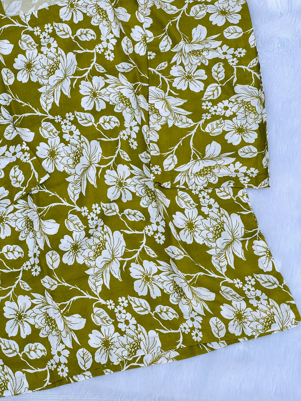 Mustard Olive Floral Printed Short Kurti