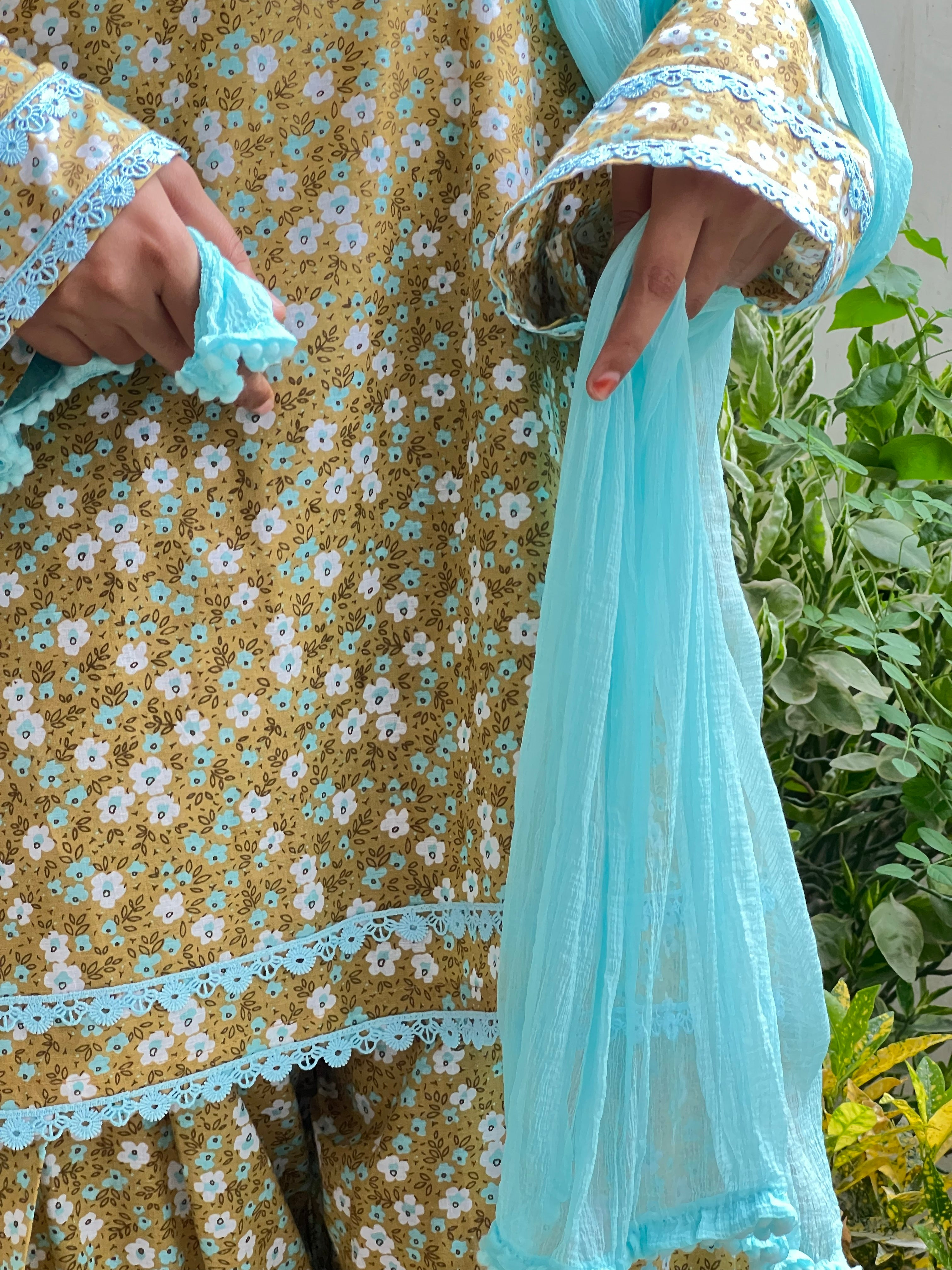 Mustard Printed Farsi Salwar Set