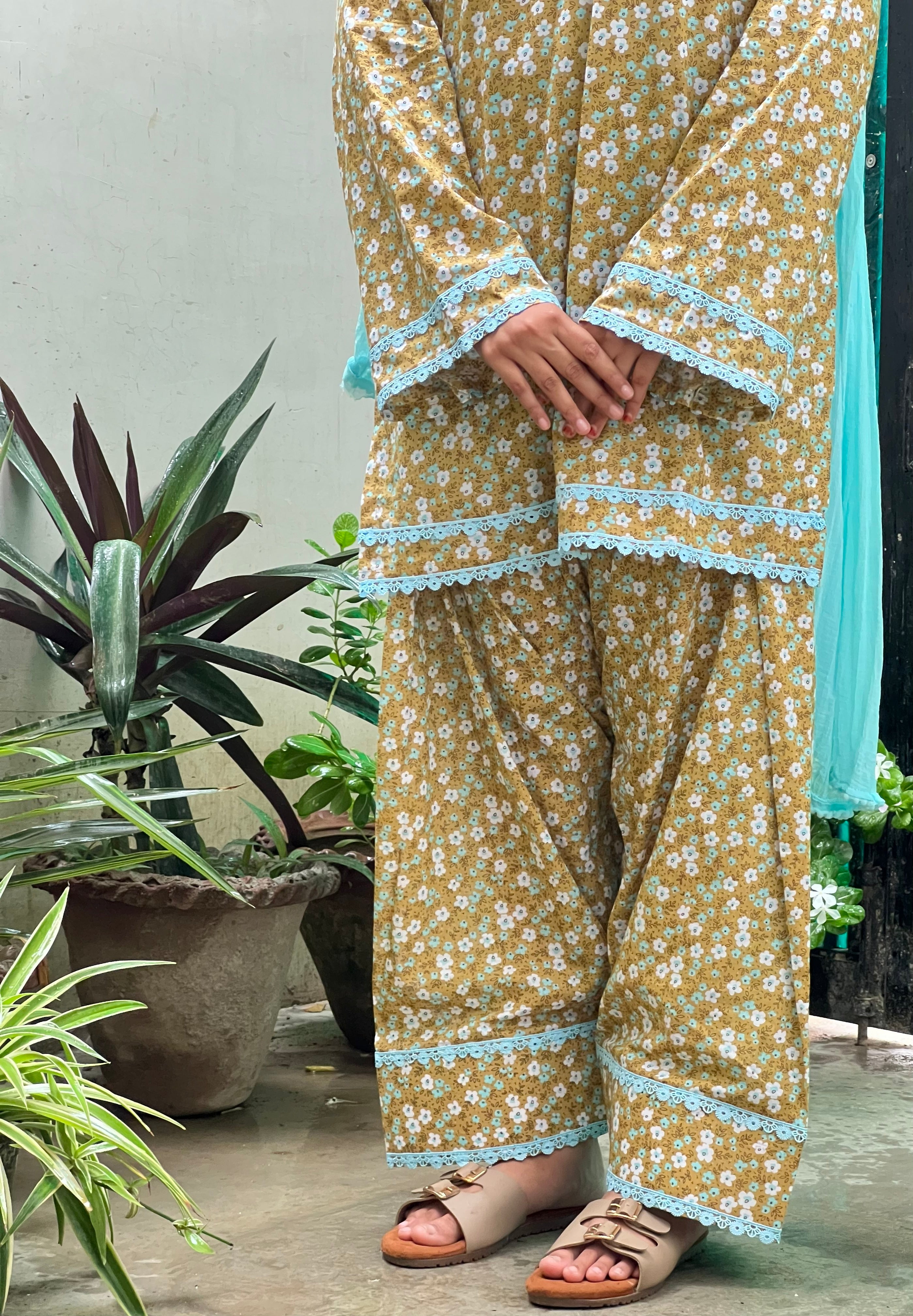 Mustard Printed Farsi Salwar Set