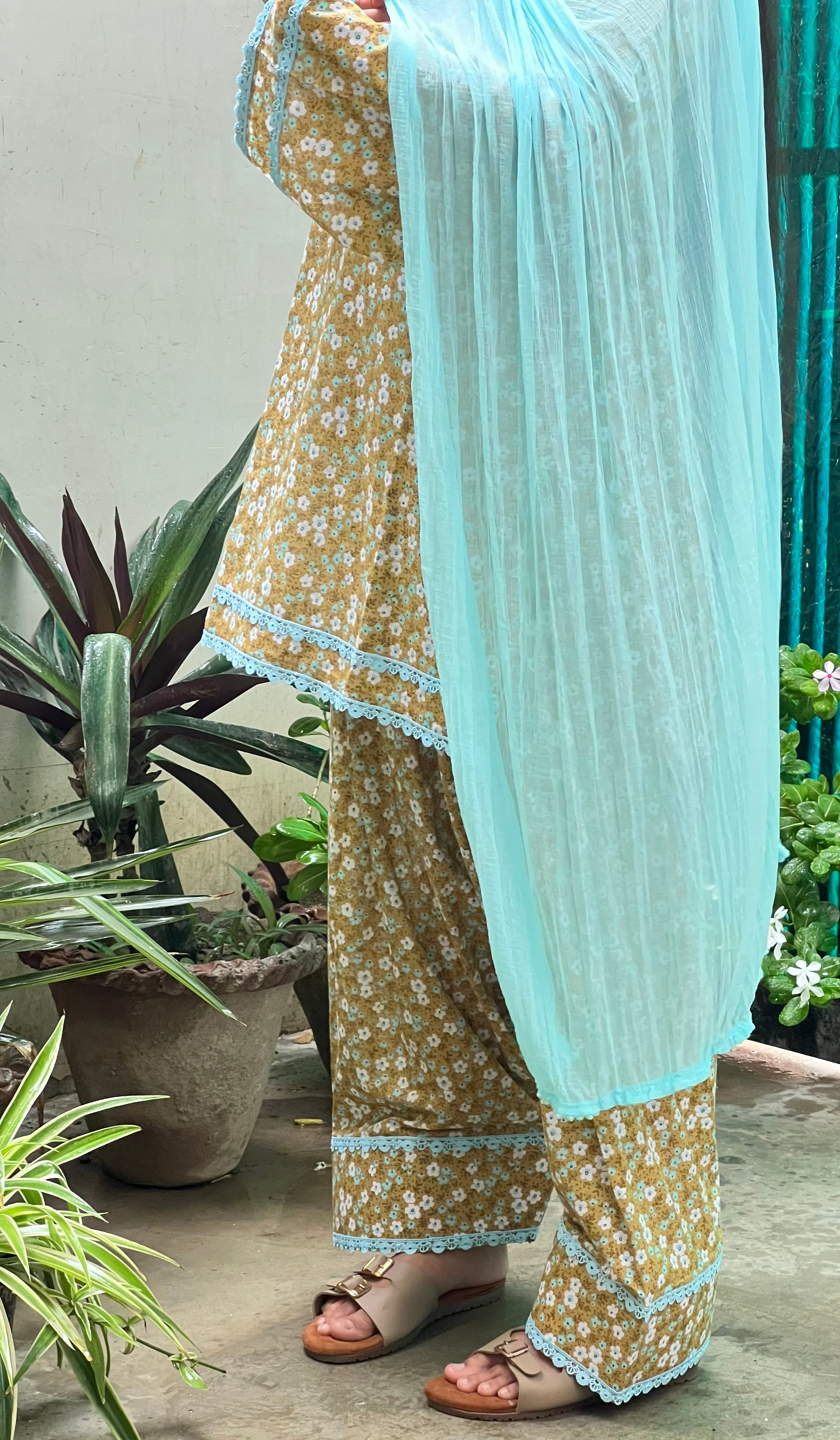 Mustard Printed Farsi Salwar Set