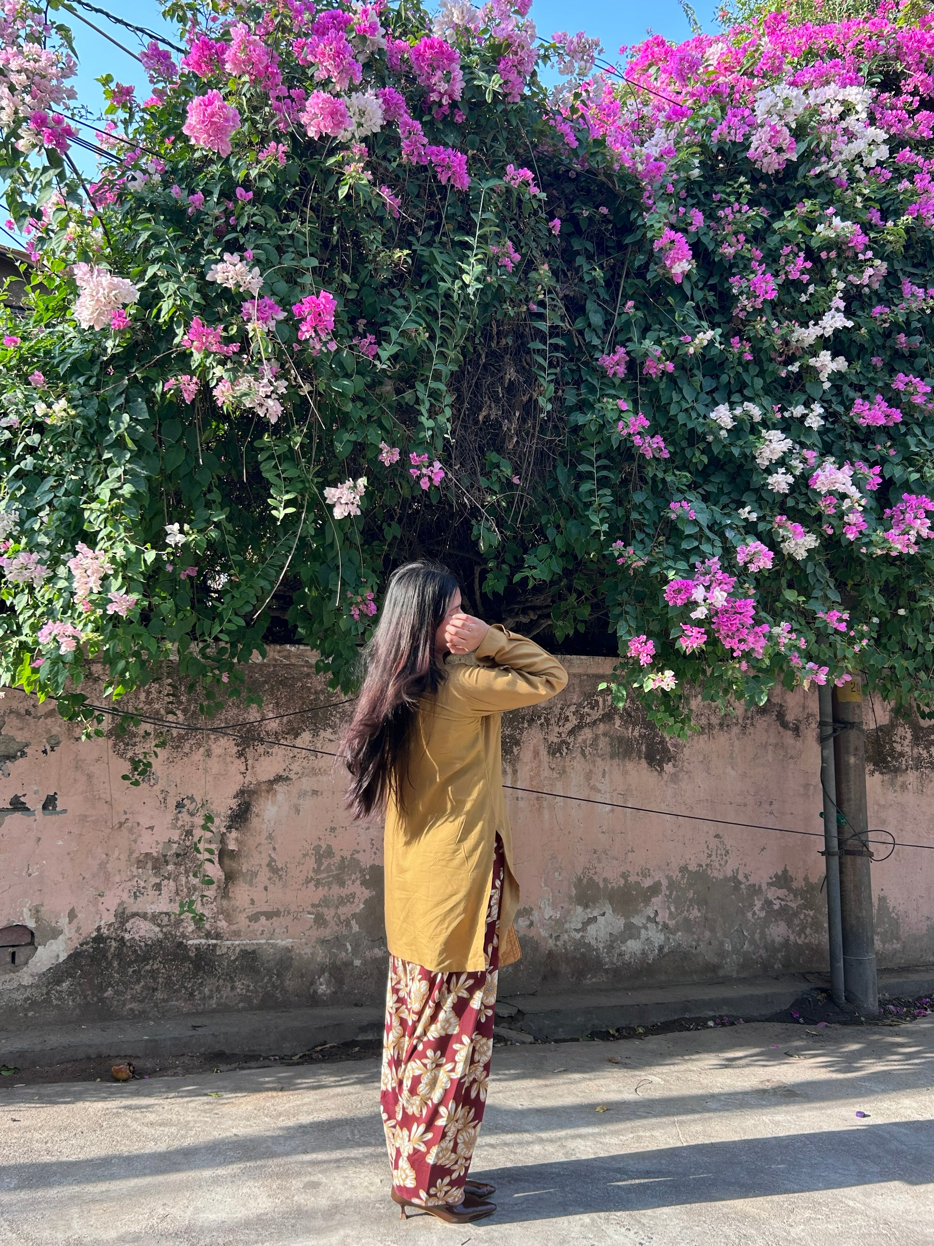 Mustard Kurta with Floral Printed Farsi Salwar Set