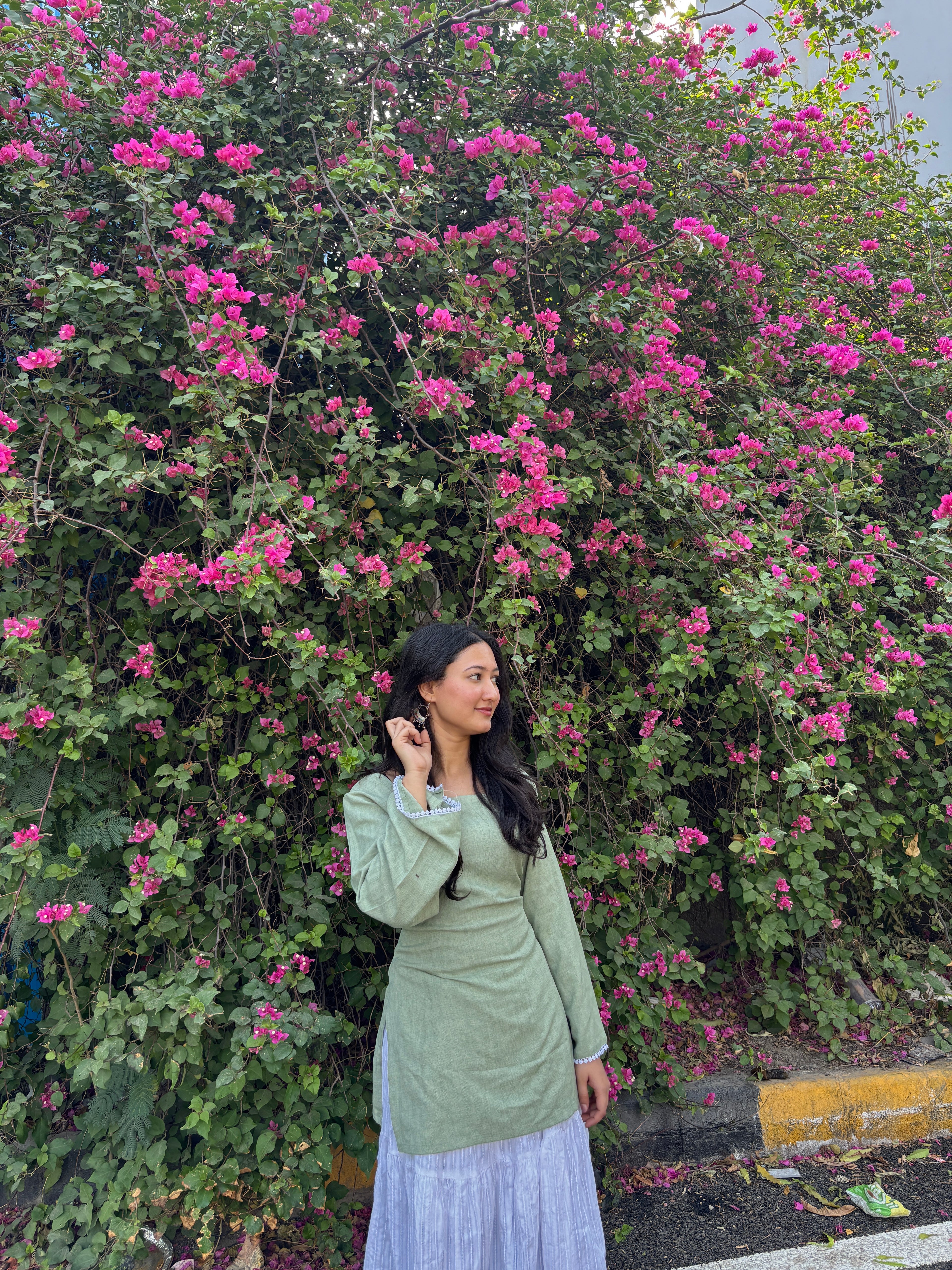 Olive Green Corset Style Short Kurti