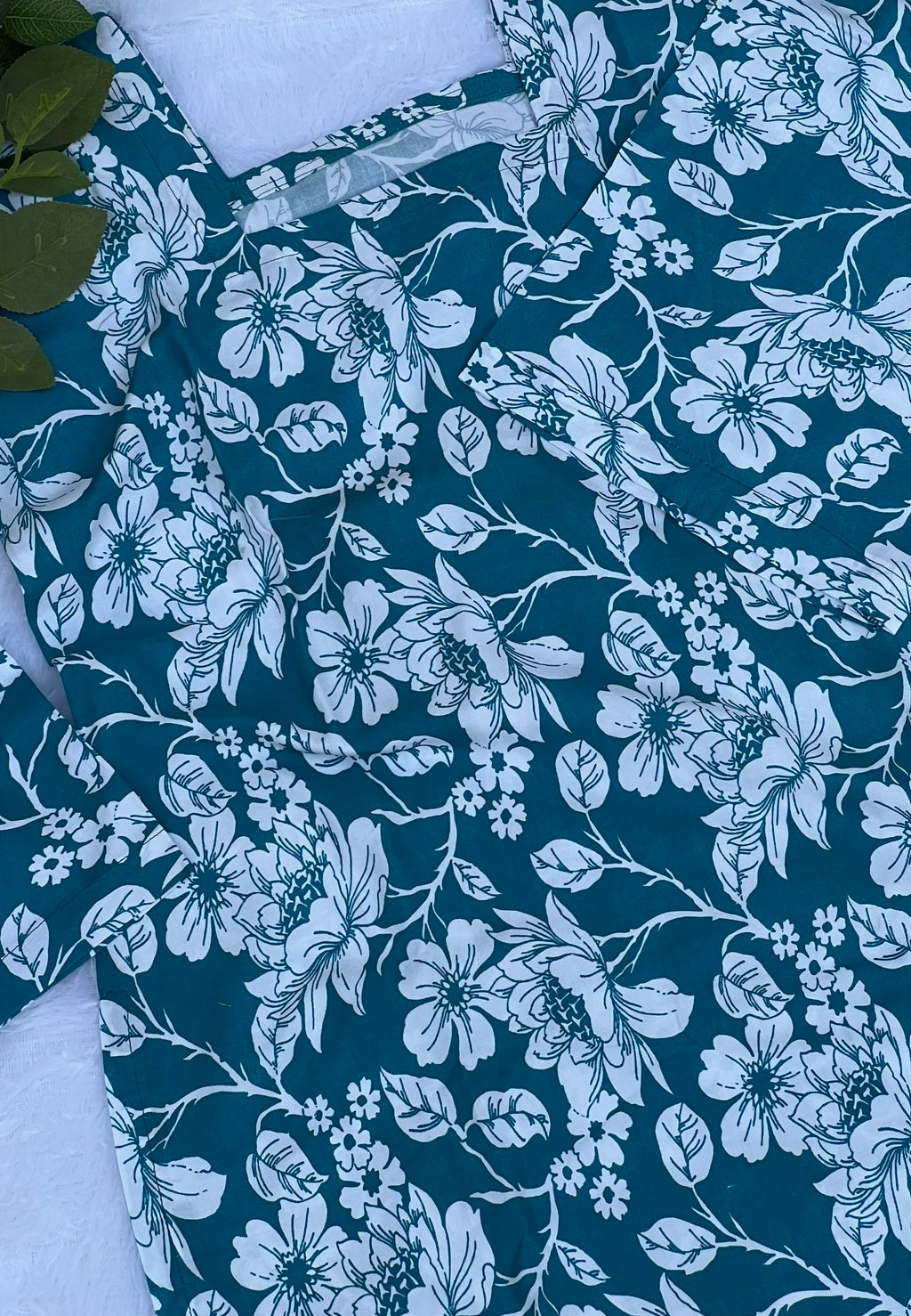 Peacock Blue Floral Printed Short Kurti