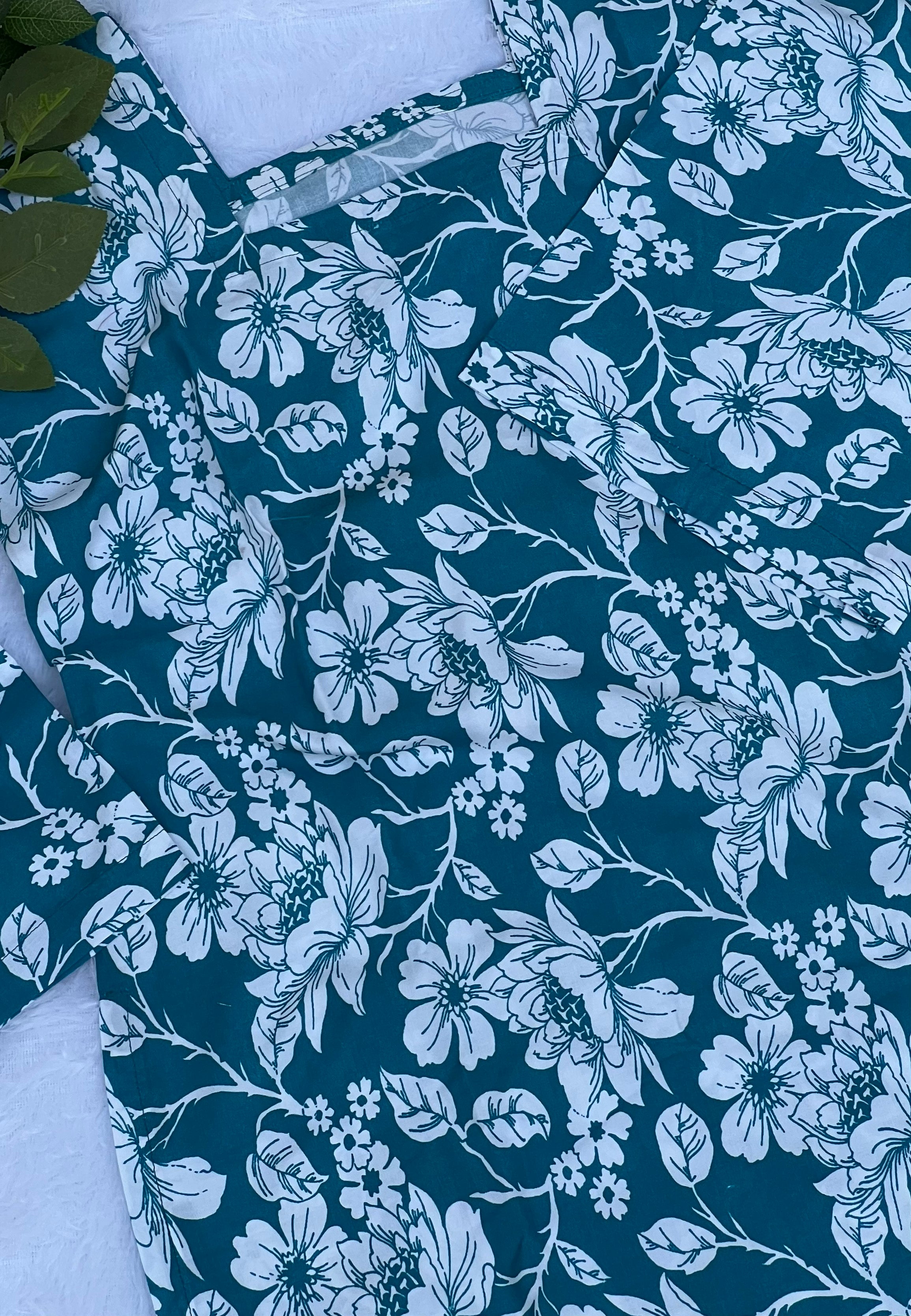 Peacock Blue Floral Printed Short Kurti