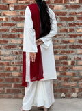 Noor Pearl White Kurta Set with Maroon Dupatta