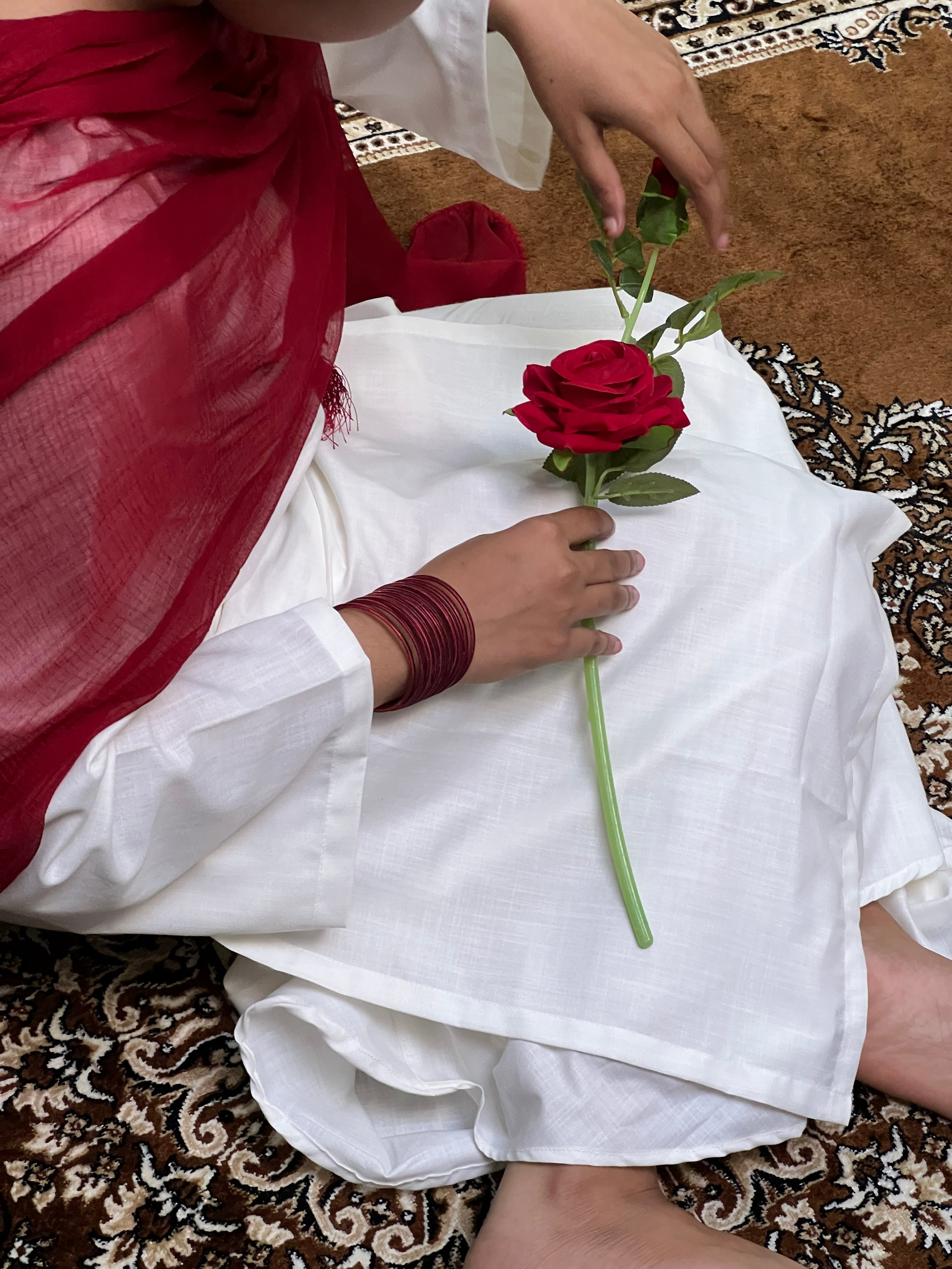 Noor Pearl White Kurta Set with Maroon Dupatta
