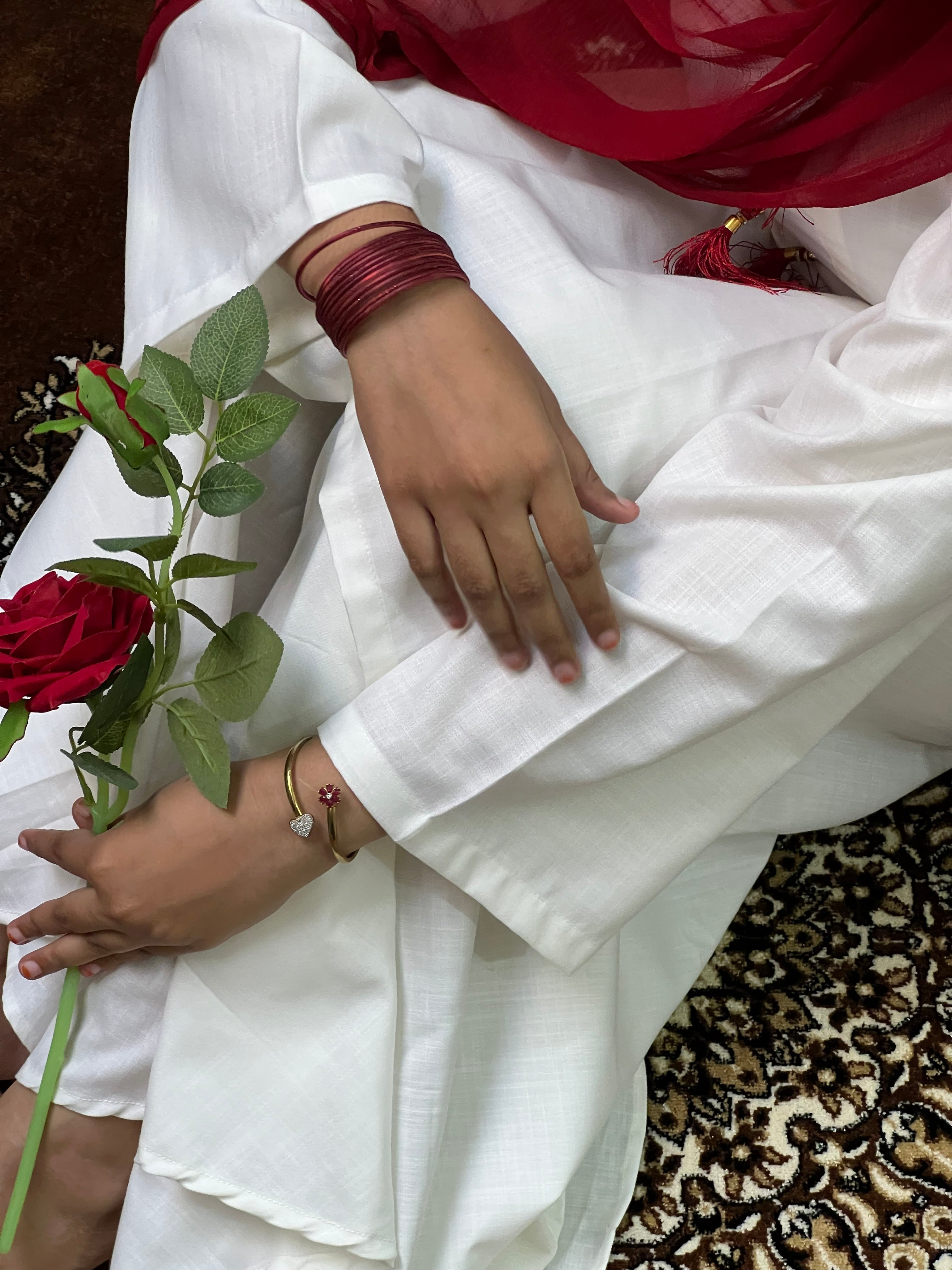Noor Pearl White Kurta Set with Maroon Dupatta