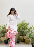 Moon White Kurta with Pink Floral Printed Farsi Salwar Set
