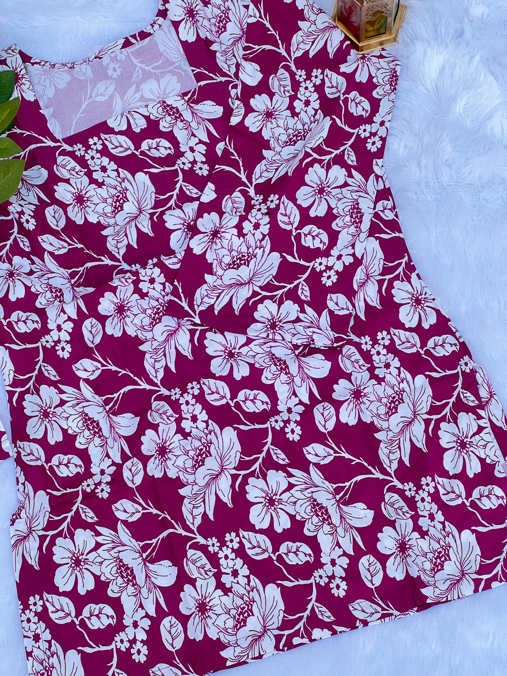 Rani Pink Floral Printed Short Kurti