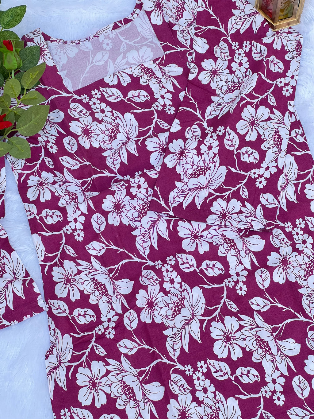 Rani Pink Floral Printed Short Kurti