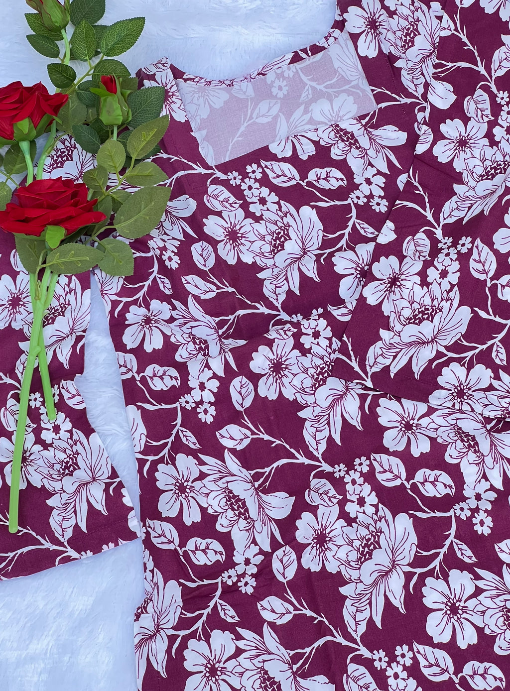 Rani Pink Floral Printed Short Kurti