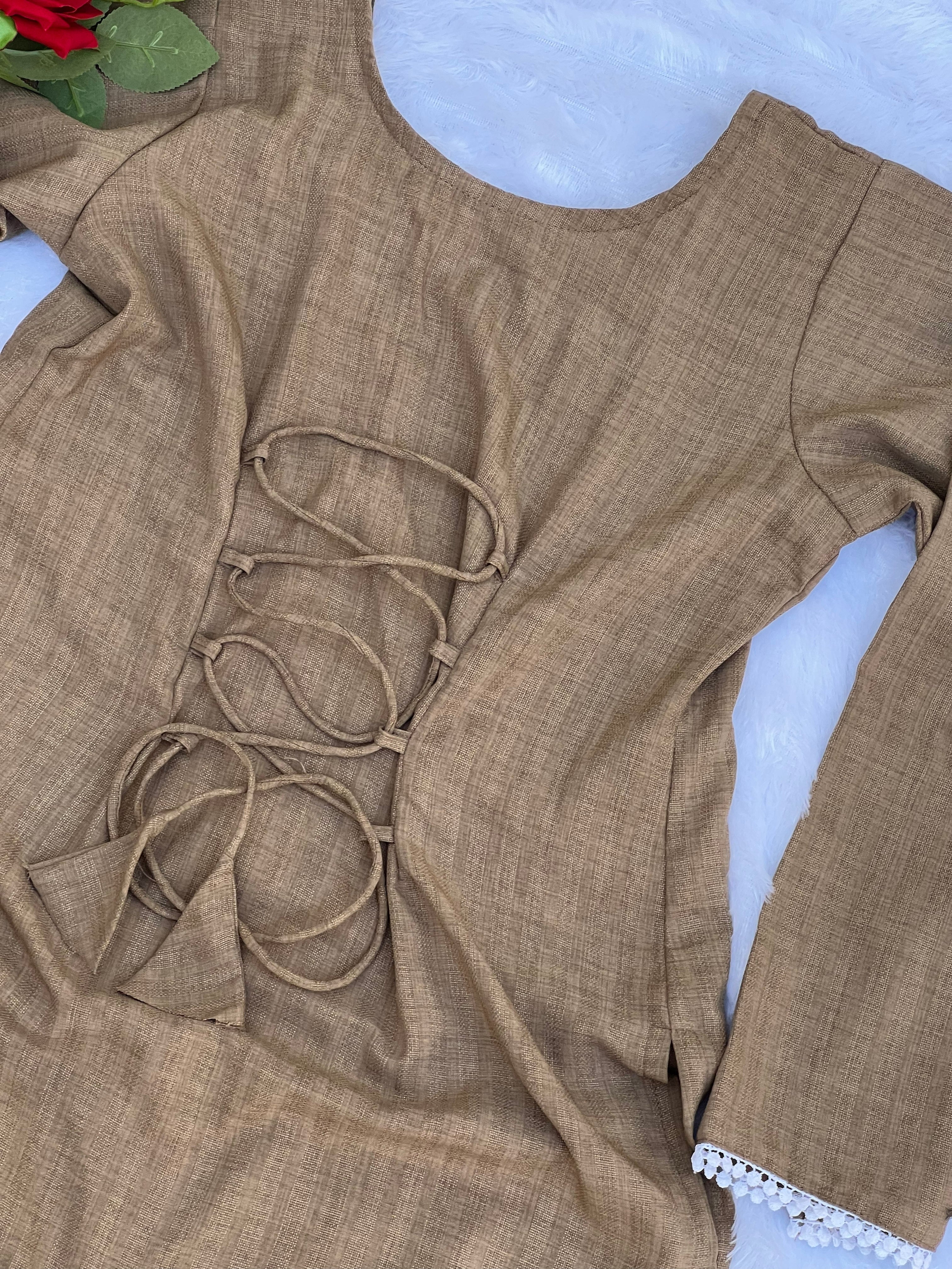 Woody Brown Corset Style Short Kurti